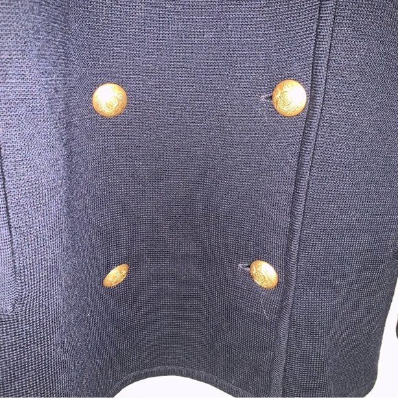 Lauren Ralph Lauren Navy Merino Wool Knit Double-Breasted Cardigan Blazer M - Picture 5 of 7